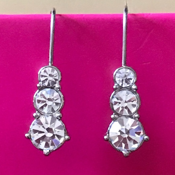 🛍 Silver Triple Rhinestone Gem Earrings W/Gift Bag - Picture 3 of 7
